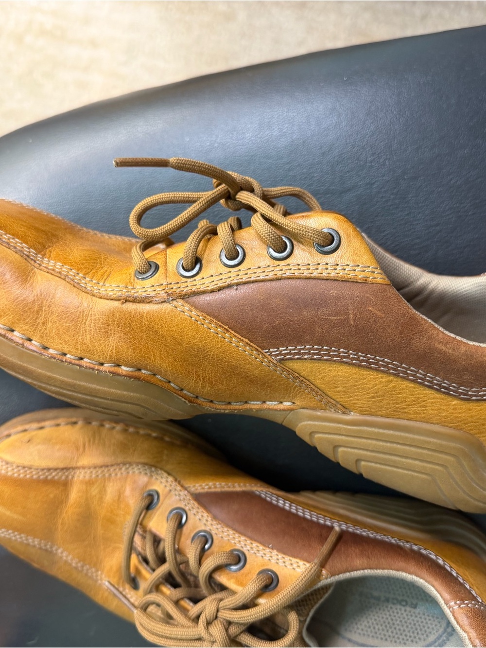 Rockport Men's Caramel Tan Leather Lace-Up Loafers Shoes - Picture 8 of 13